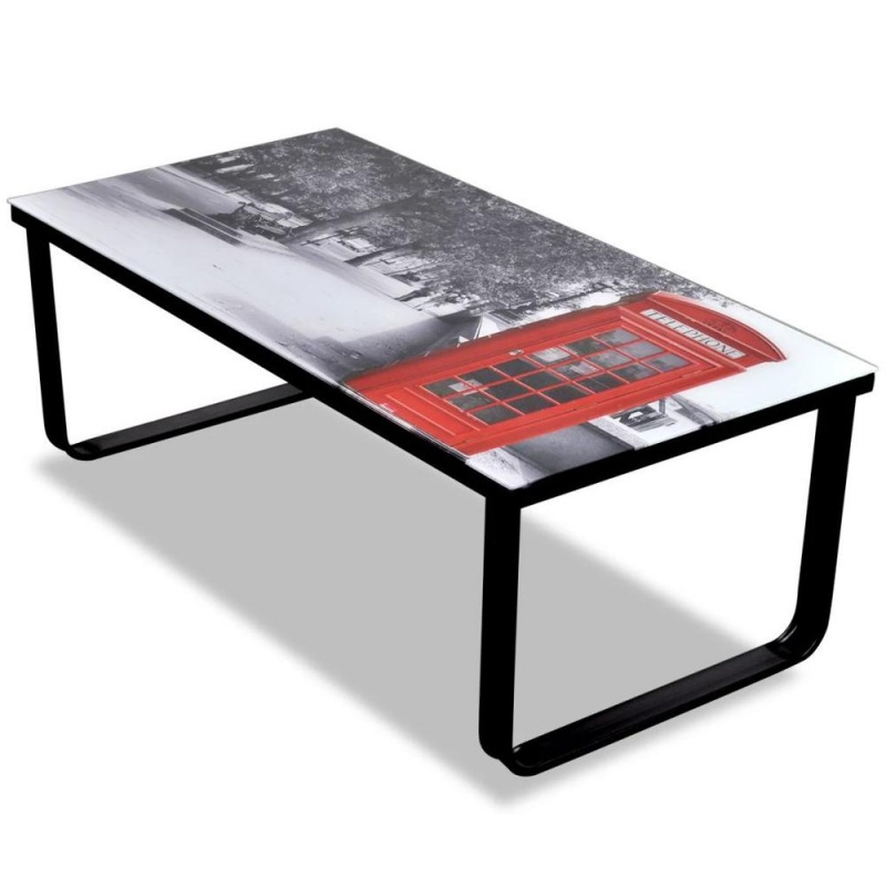 Vidaxl Coffee Table With Telephone Booth Printing Glass Top