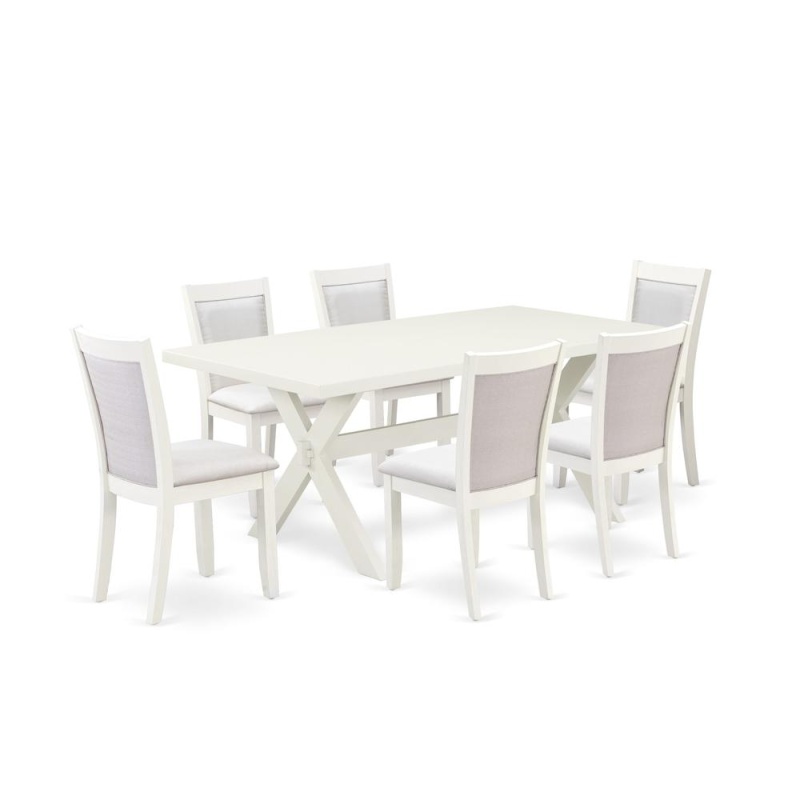X027mz001-7 7-Pc Kitchen Table Set Includes A Wood Dining Table And 6 Cream Parson Chairs - Wire Brushed Linen White Finish