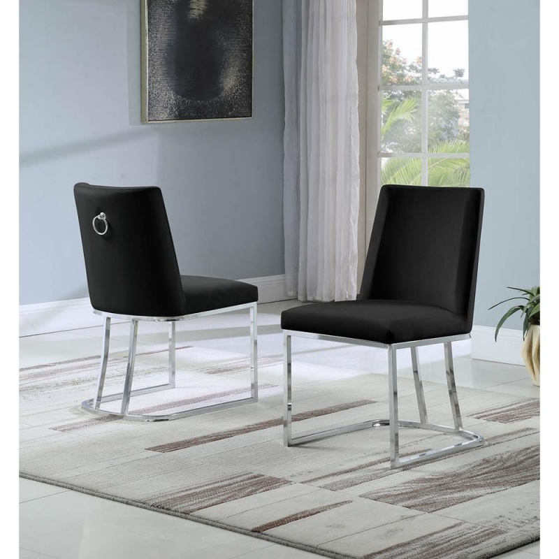 Velvet Upholstered Side Chair Set of 2 - Black