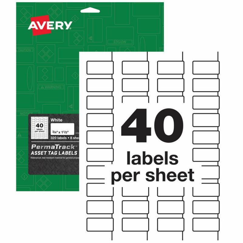 Avery® Permatrack Asset Tag Label - 3/4" Width X 1 1/2" Length - Permanent Adhesive - Rectangle - Laser - White - Film - 40 / Sheet - 8 Total Sheets - 320 Total Label(S) - 5