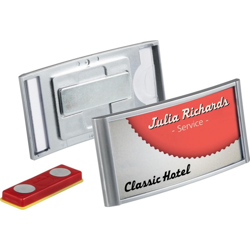 Durable® Classic Magnetic Name Badge - 1-1/4" X 2-7/8" - Plastic - Silver - 10 / Box