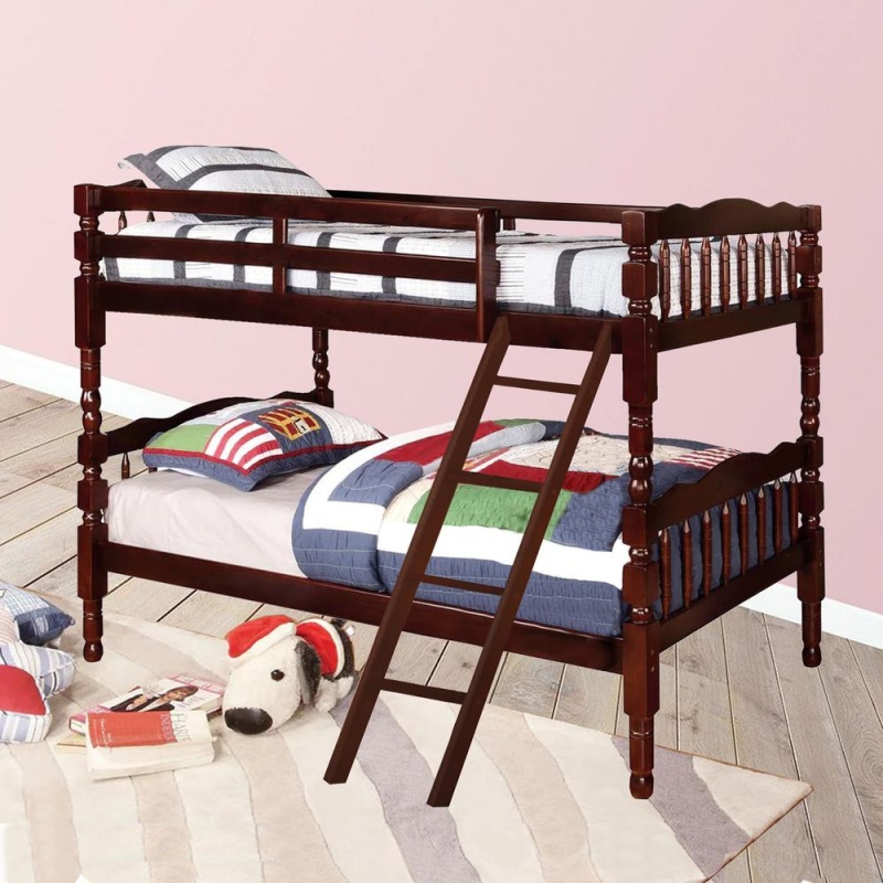 Better Home Products Charlotte Twin Over Twin Solid Wood Bunk Bed In Tobacco