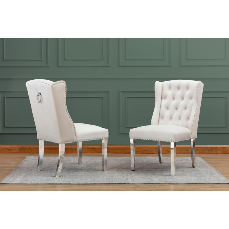 Tufted Velvet Upholstered Side Chairs, 4 Colors To Choose (Set Of 2) - Cream 635