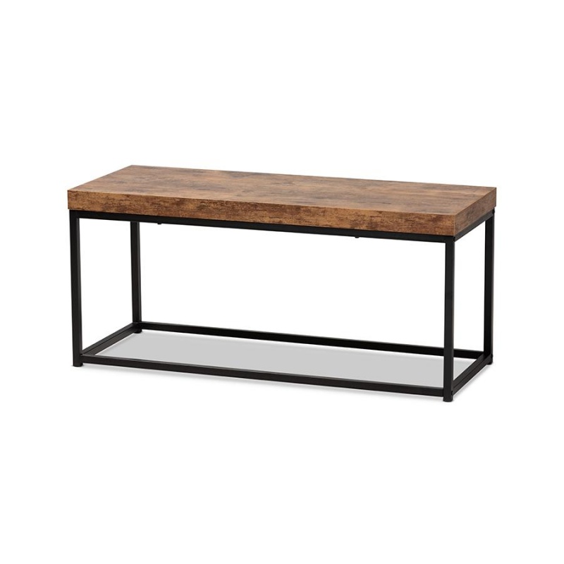 Baxton Studio Bardot Modern Industrial Walnut Brown Finished Wood And Black Metal Accent Bench