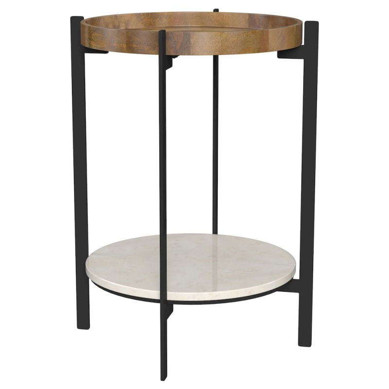 Adhvik Round Side Table With Marble Shelf