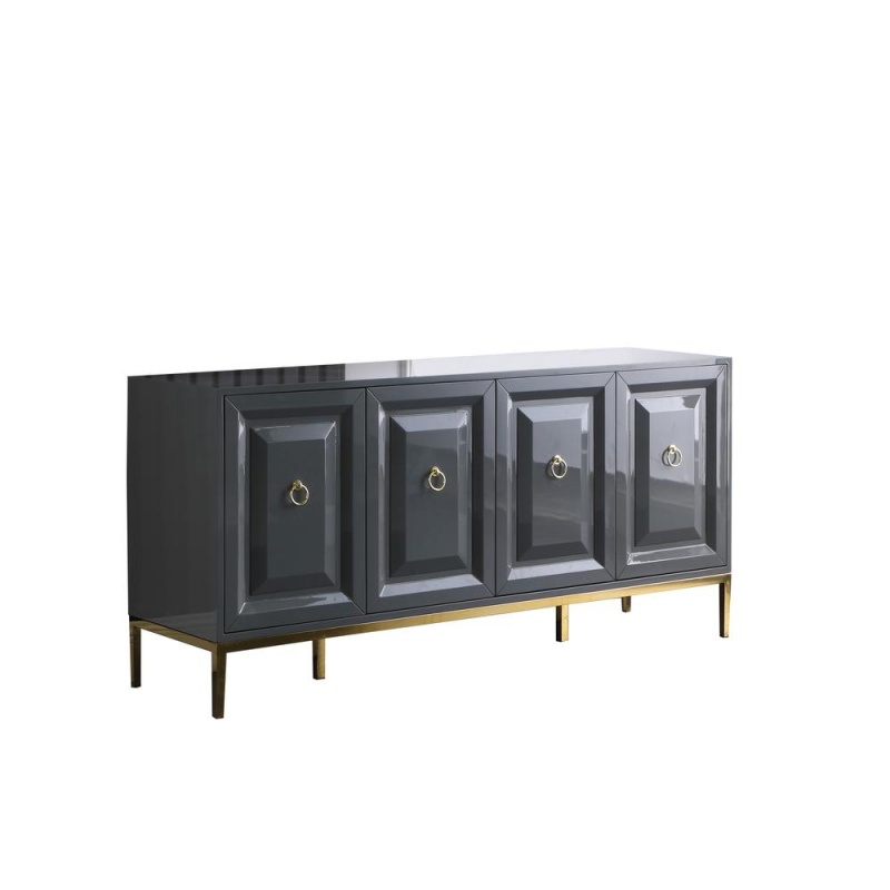 Sujay 66" Lacquer With Gold Accents Sideboard, Grey