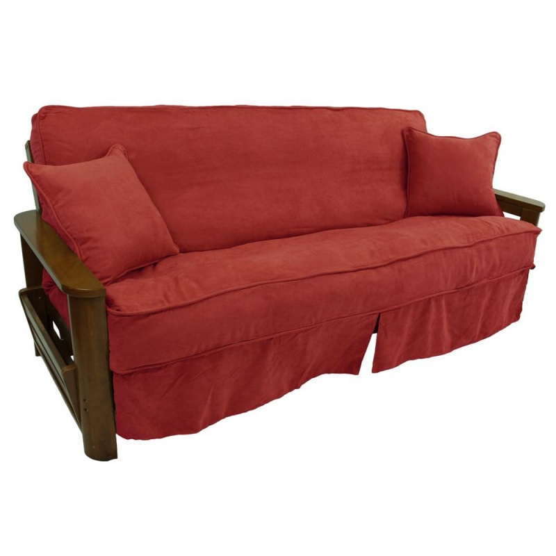 Solid Microsuede Double Corded 8 To 9-Inch Full Futon Slipcover Set With Two 18-Inch Throw Pillows (Set Of 3)