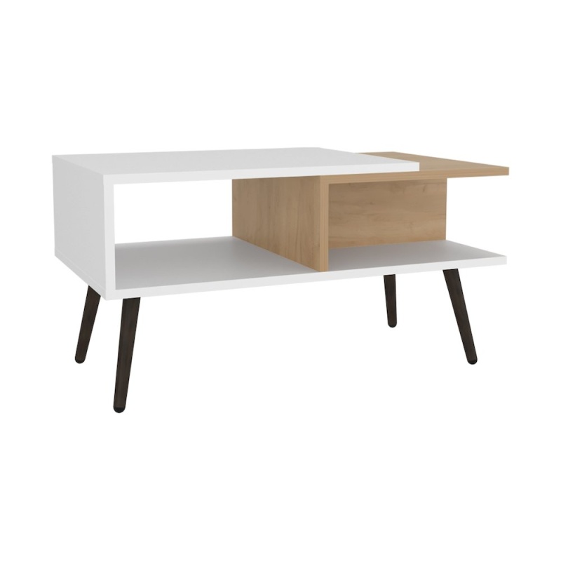 Drexel Coffee Table, 2 Shelves, White / Natural Oak