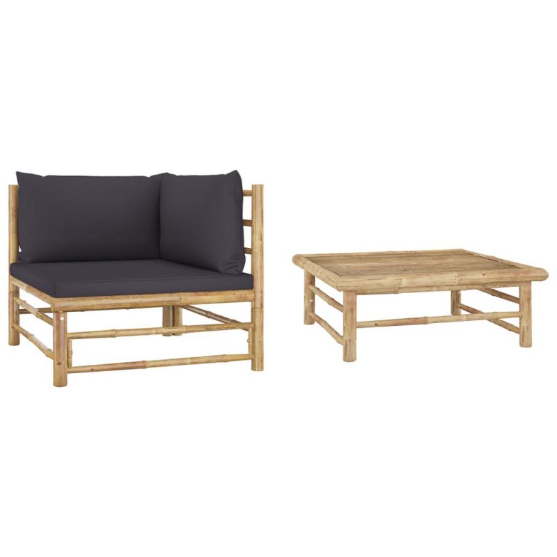 Vidaxl 2 Piece Garden Lounge Set With Dark Gray Cushions Bamboo 3152