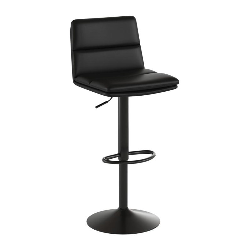 Mid-Back Adjustable Height Channel Stitched Barstools, Set Of 2, Black