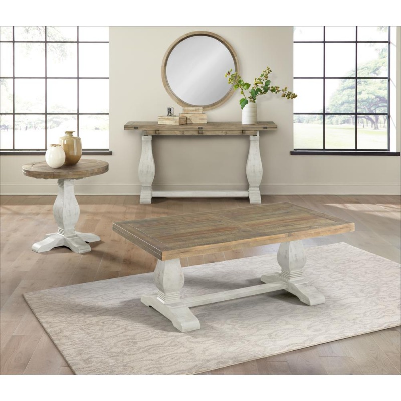 Martin Svensson Home Napa Pedestal Coffee Table, White Stain And Reclaimed Natural