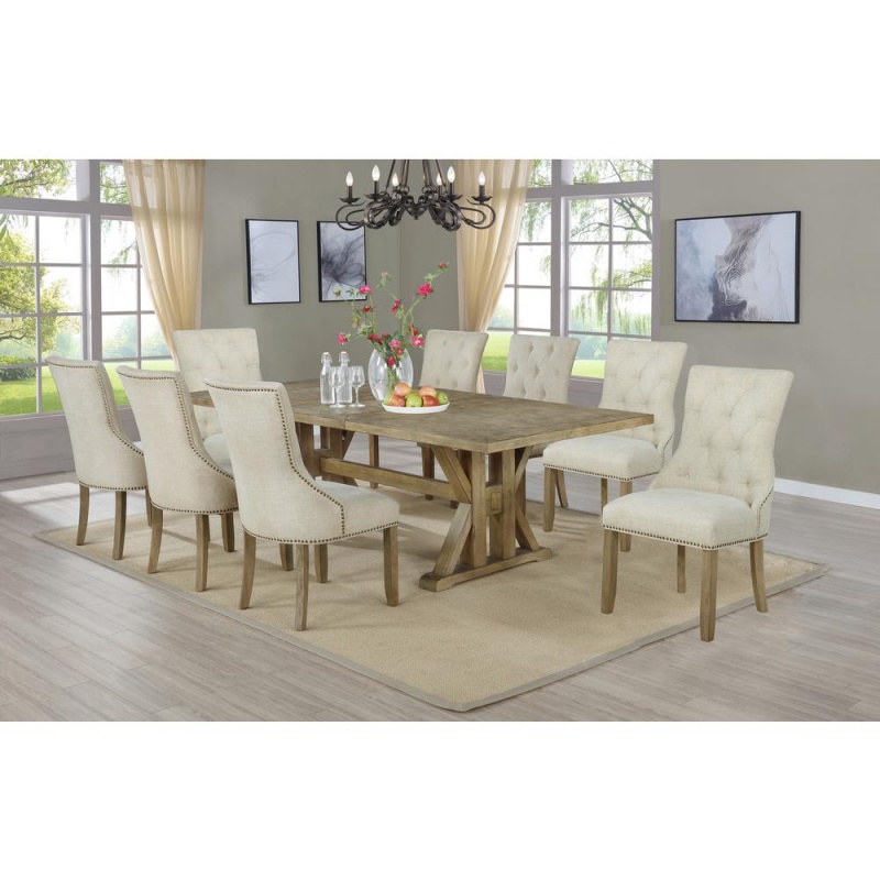 Classic 9Pc Dining Set With Extendable Dining Table W/Center 24" Leaf And Uph Side Chairs Tufted & Nailhead Trim, Beige
