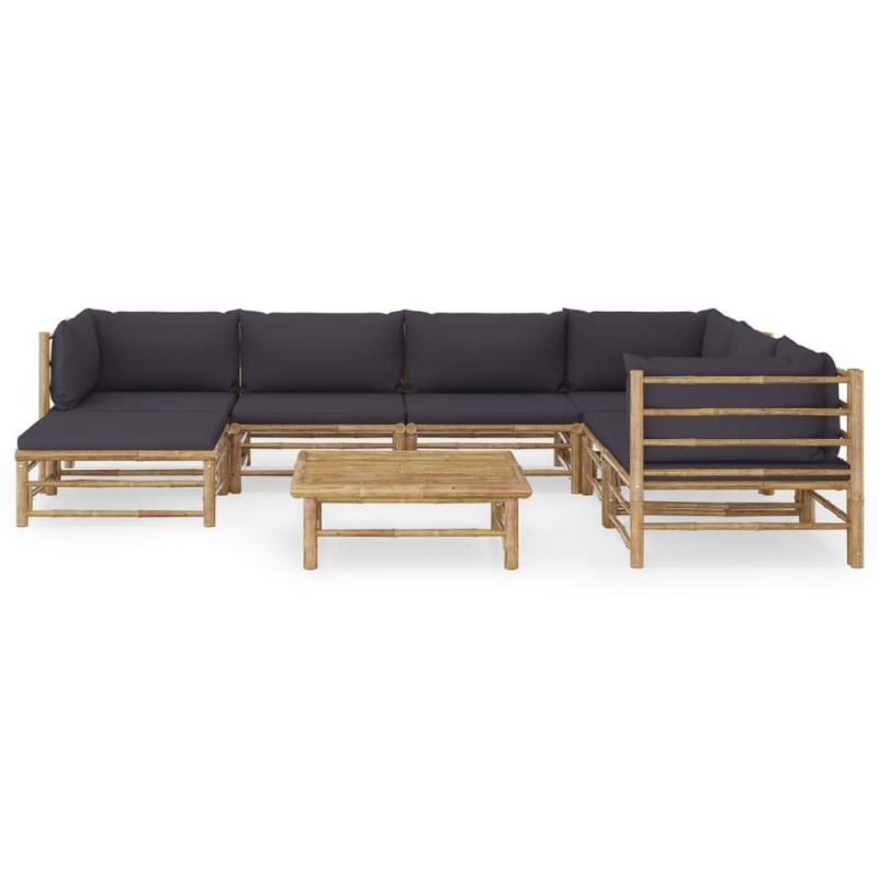 Vidaxl 8 Piece Garden Lounge Set With Dark Gray Cushions Bamboo 8220