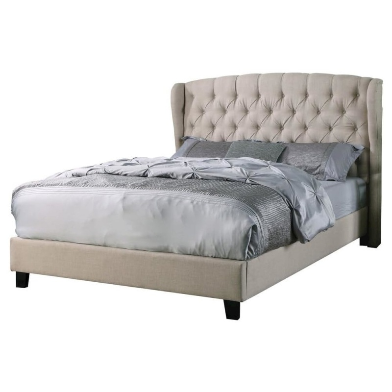 Frances Solid Wood/Fabric Upholstry Queen Platform Bed - Beige