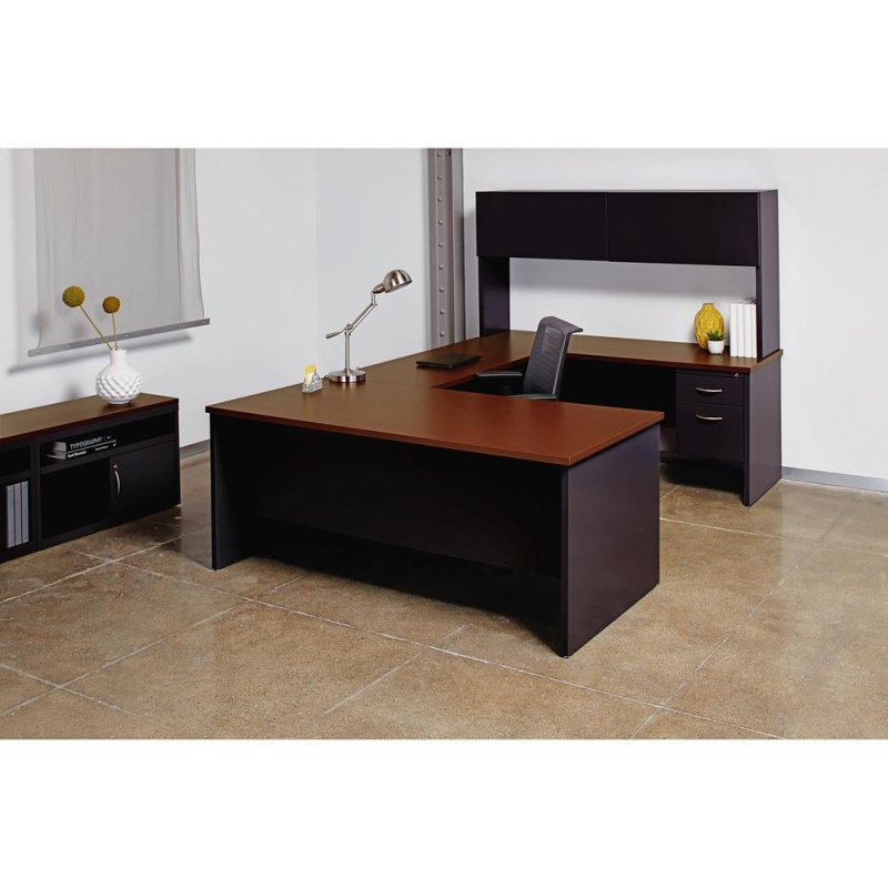 Lorell Walnut Laminate Commercial Steel Desk Series Pedestal Desk - 2-Drawer - 48" X 24" , 1.1" Top - 2 X Box, File Drawer(S) - Single Pedestal On Right Side - Material: Steel - Finish: Walnut Laminat