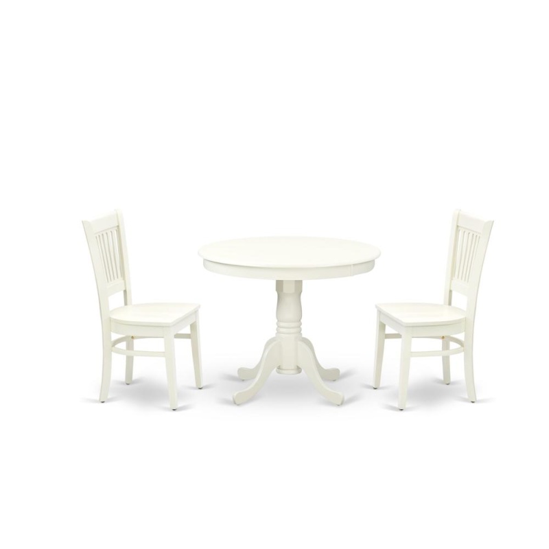 Anva3-Lwh-W - 3-Pc Kitchen Dining Table Set- 2 Modern Dining Room Chairs And Dining Room Table - Wooden Seat And Slatted Chair Back (Linen White Finish)