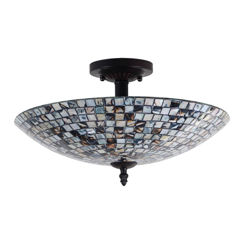 Chloe Lighting Crown Mosaic-Style 2 Light Semi-Flush Ceiling Fixture 16" Wide