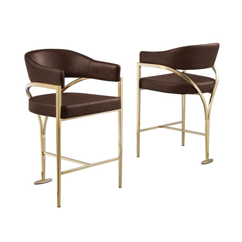 Single Leather-Aire Barstool in Espresso with Gold Chrome Base