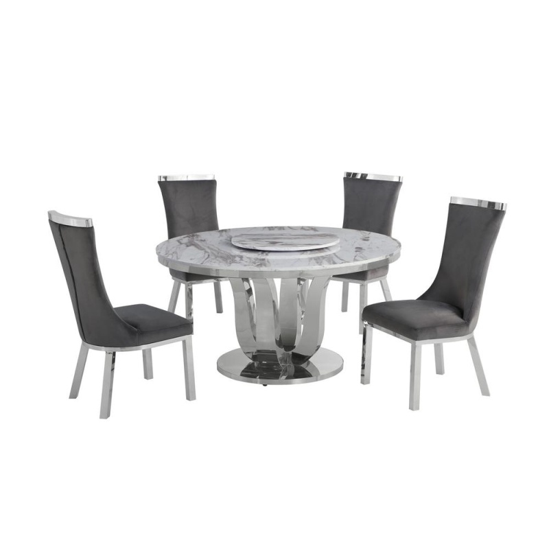6Pc Dining Set with Round Table and Lazy Susan