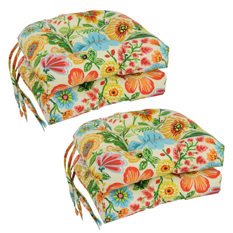 16-Inch Polyester Patterned Outdoor U-Shaped Chair Cushions (Set of 4)