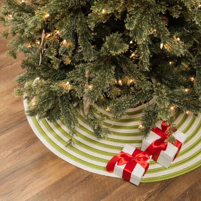 Candy Cane Round Holiday Tree Skirt - Green 50” X 50”