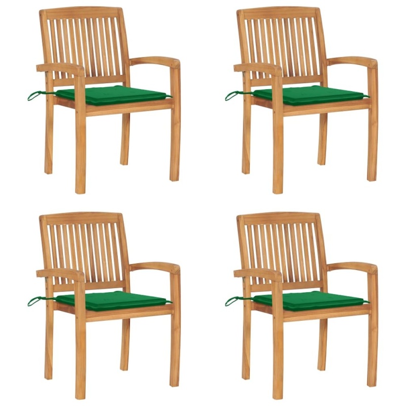 Stacking Patio Chairs With Cushions 4 Pcs Solid Teak Wood