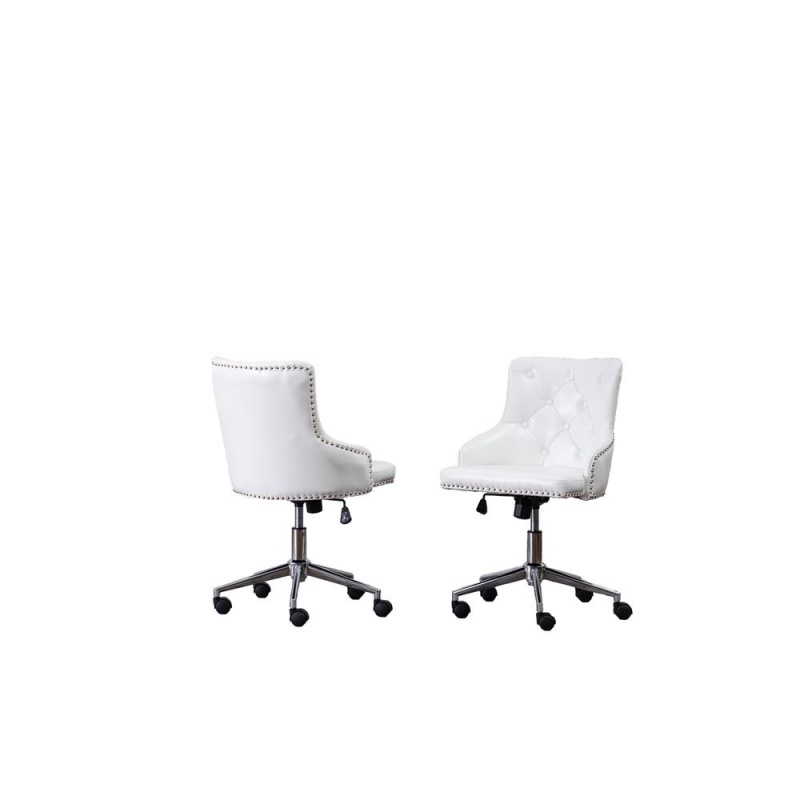 Tufted Faux Leather Office Chair In White - Single