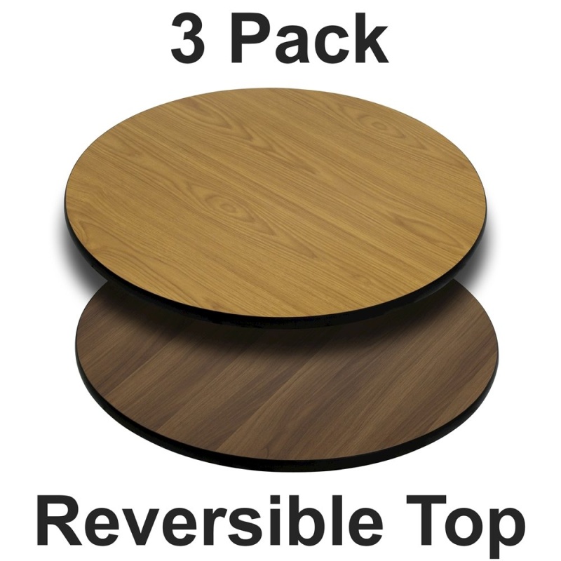 3 Pk. 24'' Round Table Top With Natural Or Walnut Reversible Laminate Top