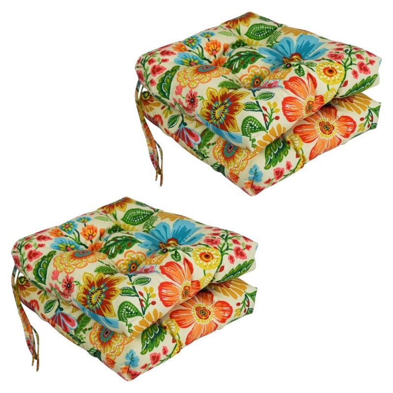 16-Inch Spun Polyester Patterned Outdoor Square Tufted Chair Cushion