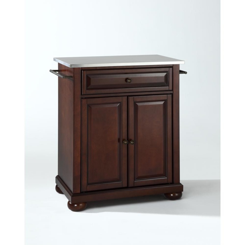 Alexandria Stainless Steel Top Portable Kitchen Island/Cart Mahogany/Stainless Steel