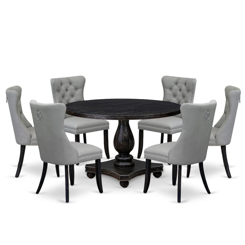 7 Piece Dining Table Set with 48" Round Table in Light Gray Color