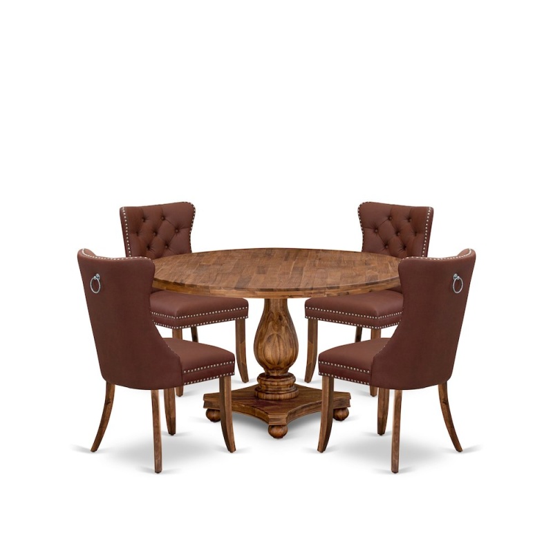 5-Pc Dining Table Set with Burgundy Upholstered Chairs