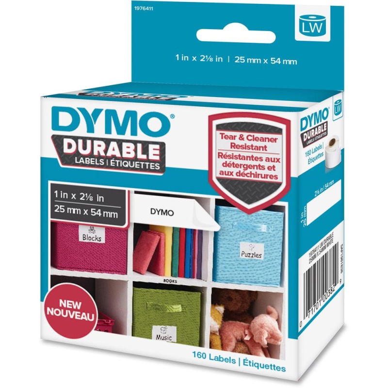 Dymo Labelwriter Labels - 1" Width X 2 1/8" Length - Permanent Adhesive - Thermal Transfer - White - Plastic, Polypropylene - 160 / Roll - 160 Box