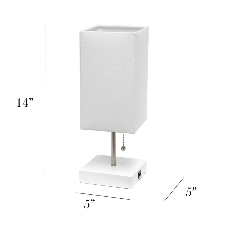 Simple Designs Petite White Stick Lamp With Usb Charging Port And Fabric Shade, White