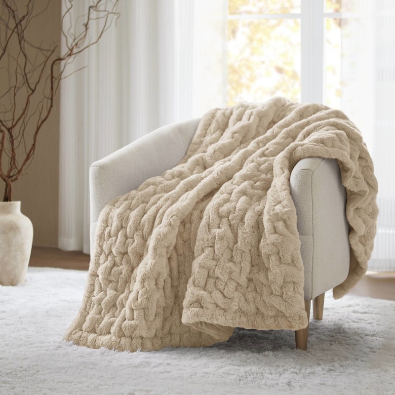 Ruched Fur Throw, Tan Color