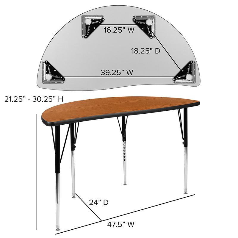47.5" Half Circle Wave Collaborative Oak Thermal Laminate Activity Table - Standard Height Adjustable Legs