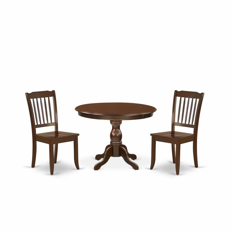 East West Furniture Hbda3-Mah-W 3 Piece Kitchen Set - Mahogany Dining Table And 2 Mahogany Wooden Dining Chairs With Slatted Back - Mahogany Finish