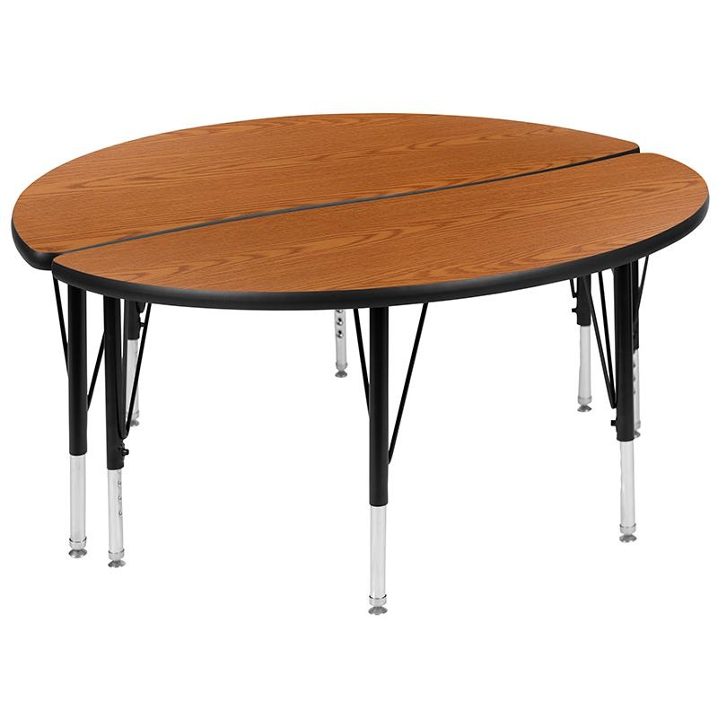 2 Piece 47.5" Circle Wave Collaborative Oak Thermal Laminate Activity Table Set - Height Adjustable Short Legs