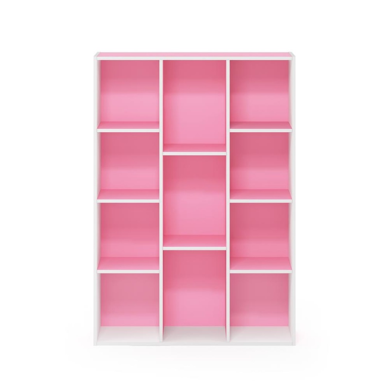 Furinno 11-Cube Reversible Open Shelf Bookcase, White/Pink