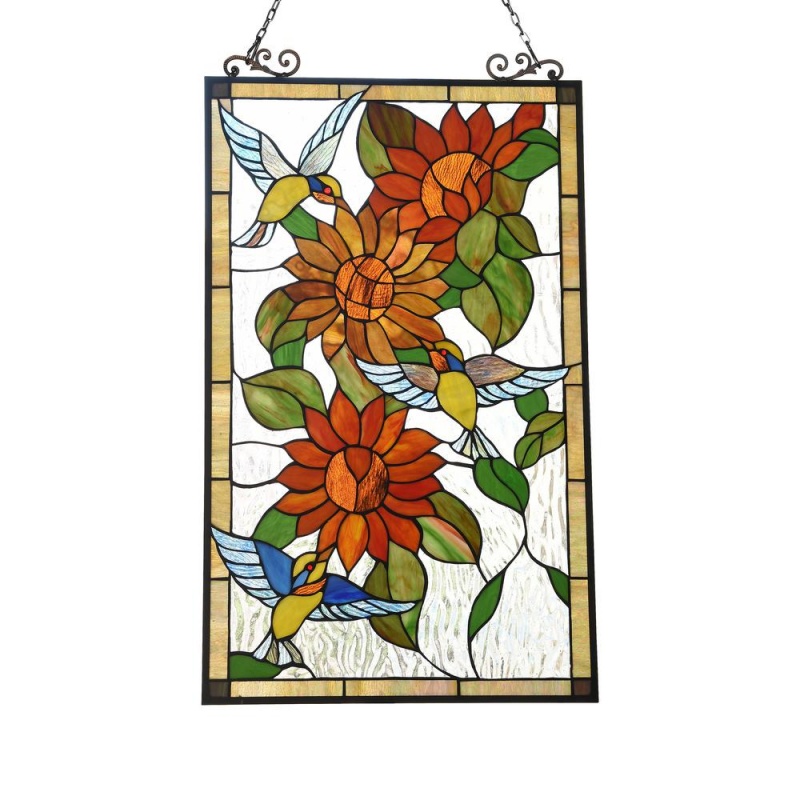 Chloe Lighting Sunflower Tiffany-Style Animal Design Window Panel 20" x 33"