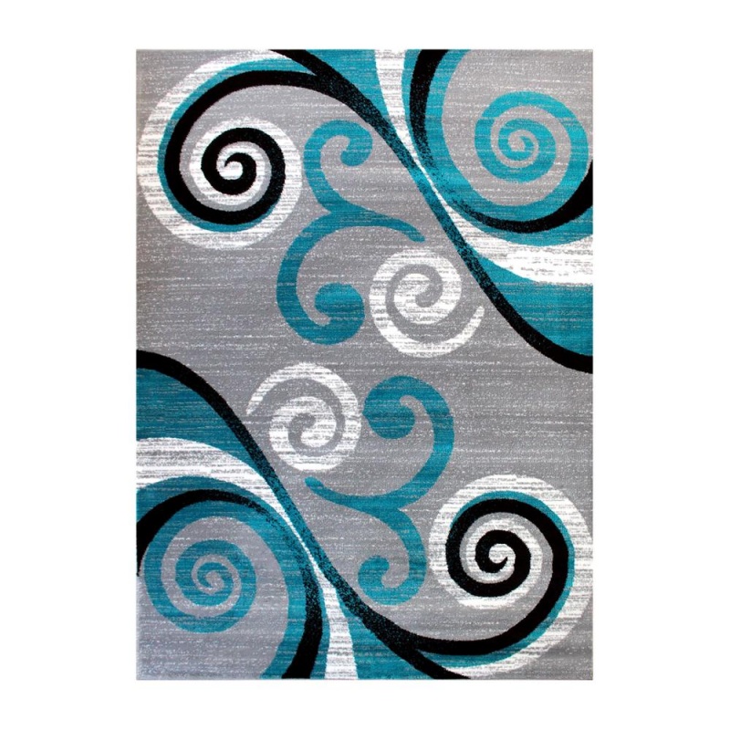 Valli Collection 8' X 10' Turquoise Abstract Area Rug - Olefin Rug With Jute Backing - Hallway, Entryway, Bedroom, Living Room