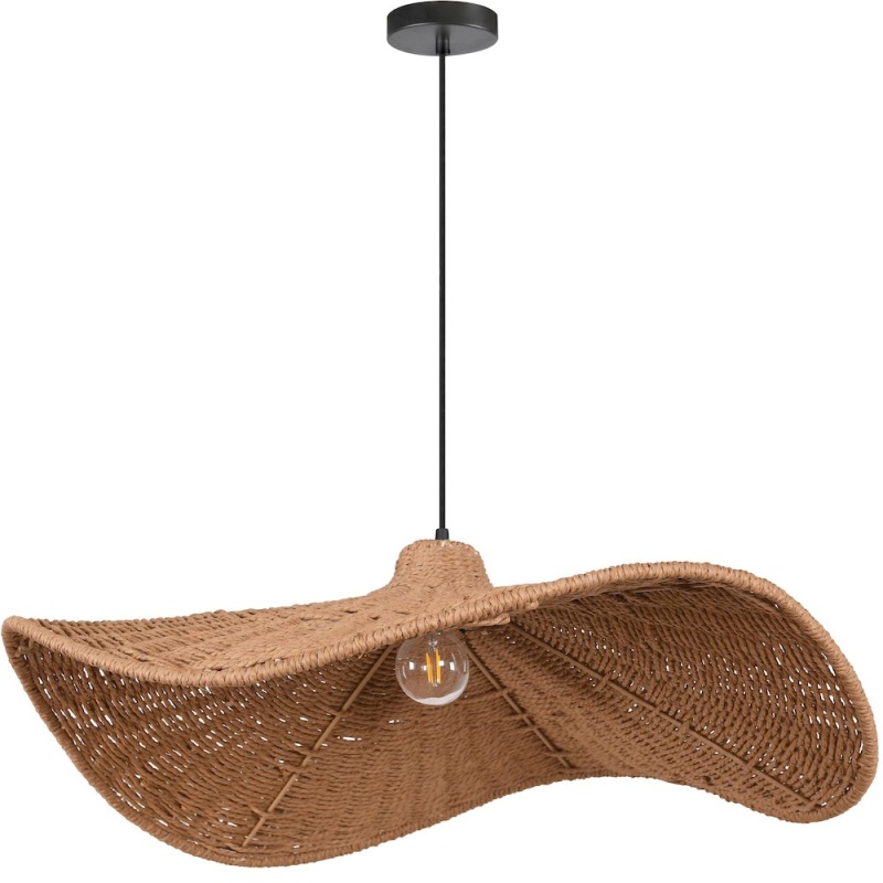 1 Light Incandescent Pendant With Wavy Wicker Shade