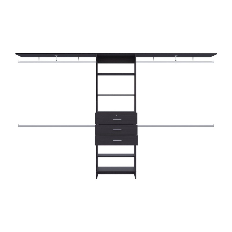 Salina Closet System, 3 Drawers, 5 Shelves, Black Wengue