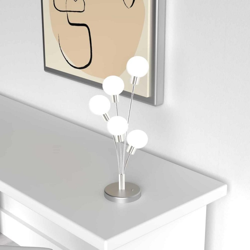 5Lt Incandescent Table Lamp, Sc W/White Glass