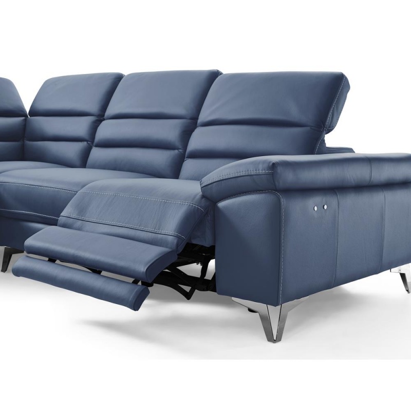 Johnson Sectional, Chaise On Left When Facing, Navy Blue Top Grain Italian Leather