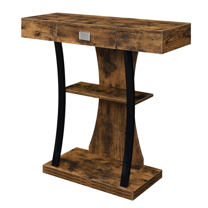 Newport 1 Drawer Harri Console Table With Shelves, Barnwood/Black