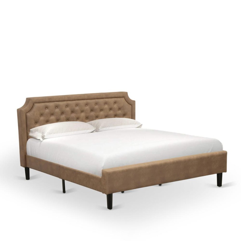 King Bed with Brown Textured Upholstered Headboard