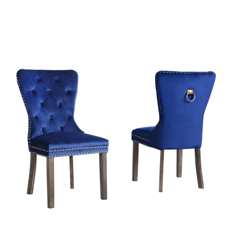 Navy Blue Velvet Tufted Dining Side Chair - Set Of 2