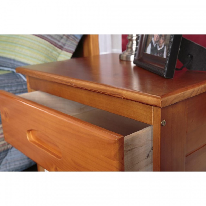 Solid Pine Nightstand With One Drawer And Open Storage In Honey