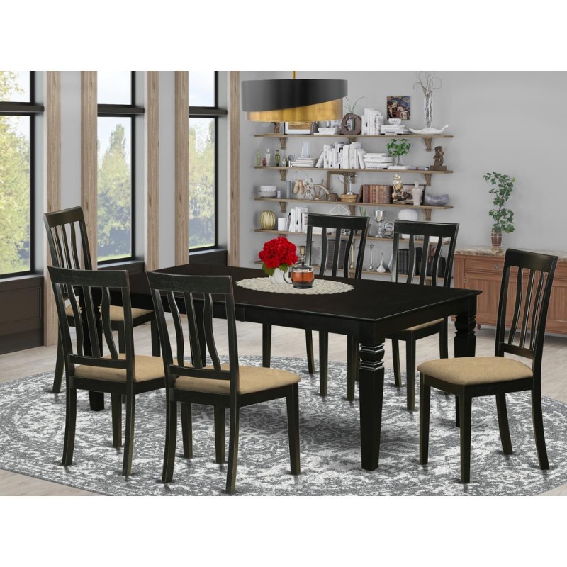 7 Pc Dining Room Set With A Dining Table And 6 Linen Dining Chairs In Black 5281